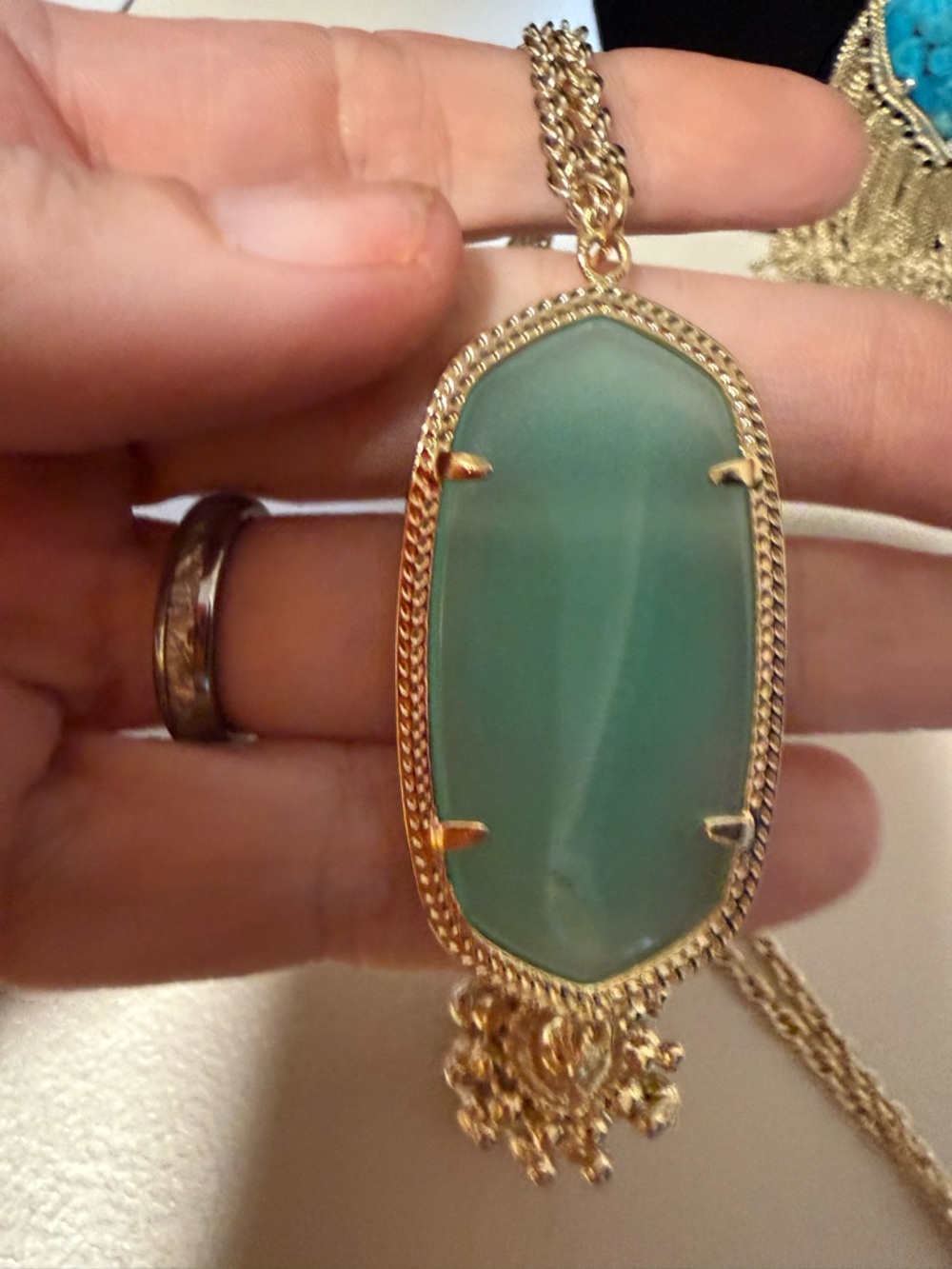 Kendra Scott Gold Rayne Necklace with Aqua Green Stone Pendant
